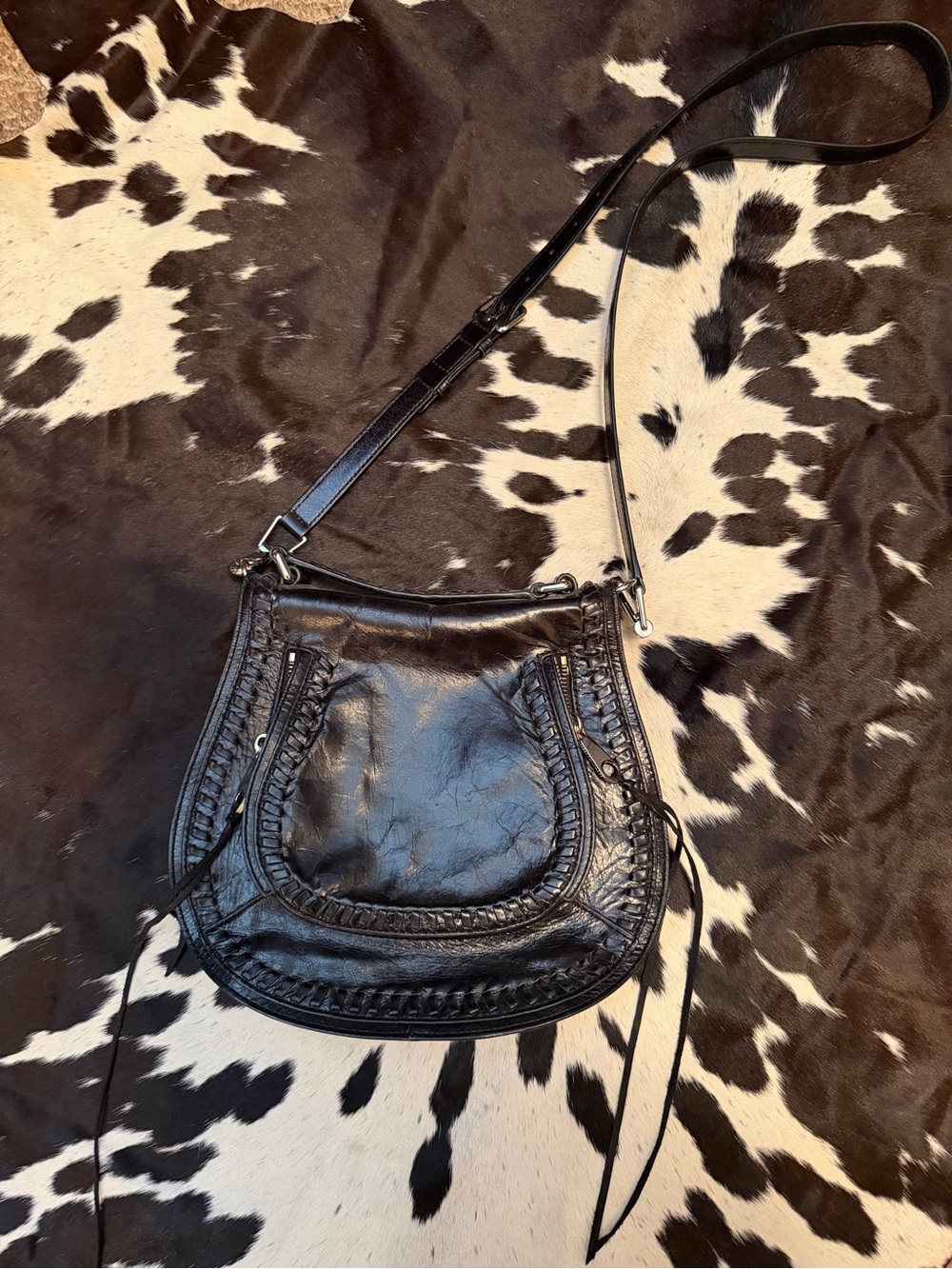 Rebecca Minkoff Black Leather Crossbody Vanity Saddle Bag - Picture 10 of 11